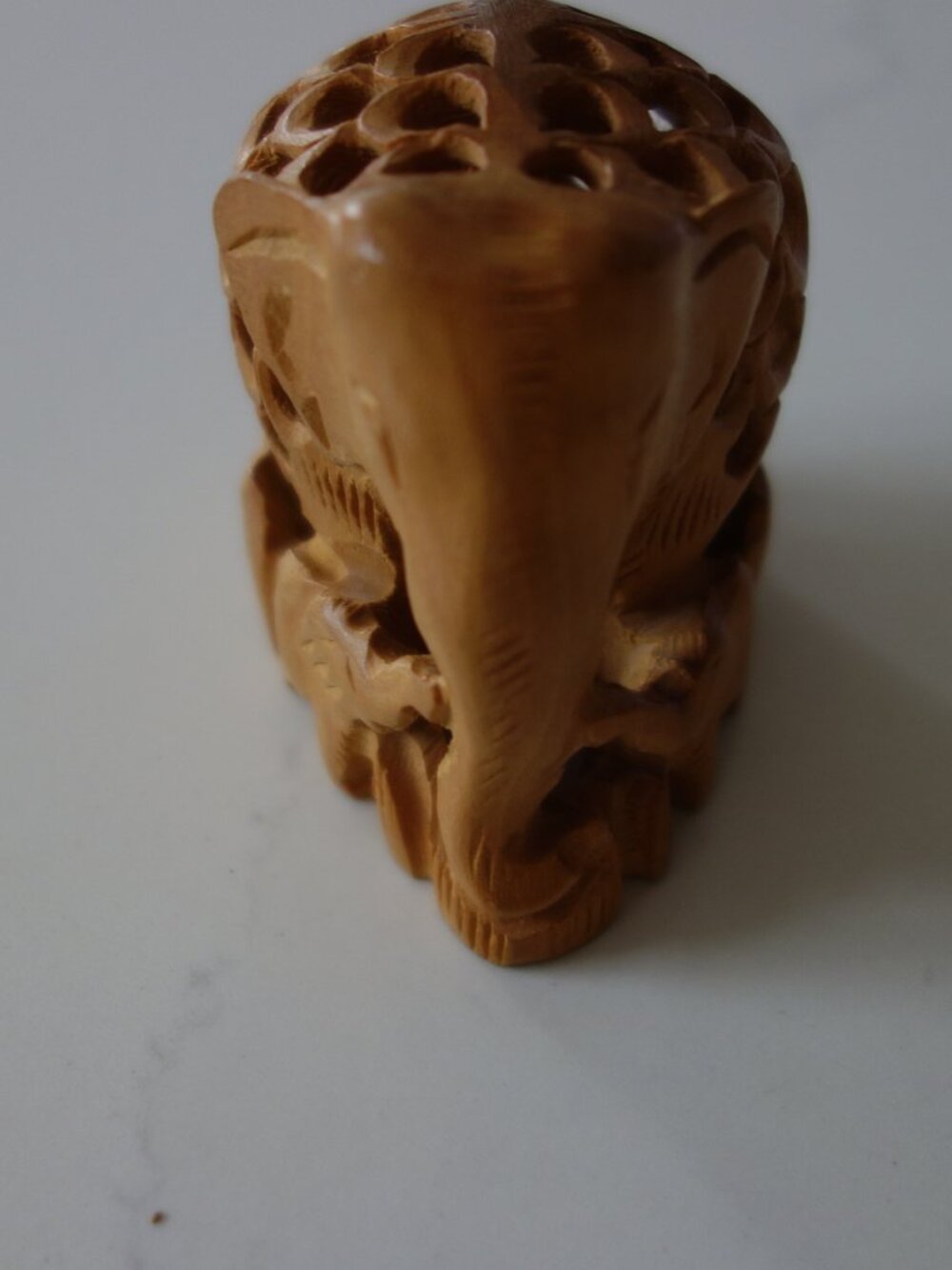 Vintage Hand Carved Wooden Elephant surrounded by 4 Baby Elephant w/Baby inside